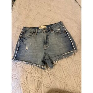 Vintage Havana Blue Distressed Denim Shorts White Side Stripe Size 25 CC8521